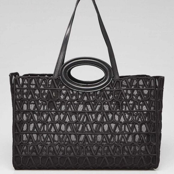 Valentino Black Mesh Fabric Le Troisieme Tote Bag - Picture 1 of 10